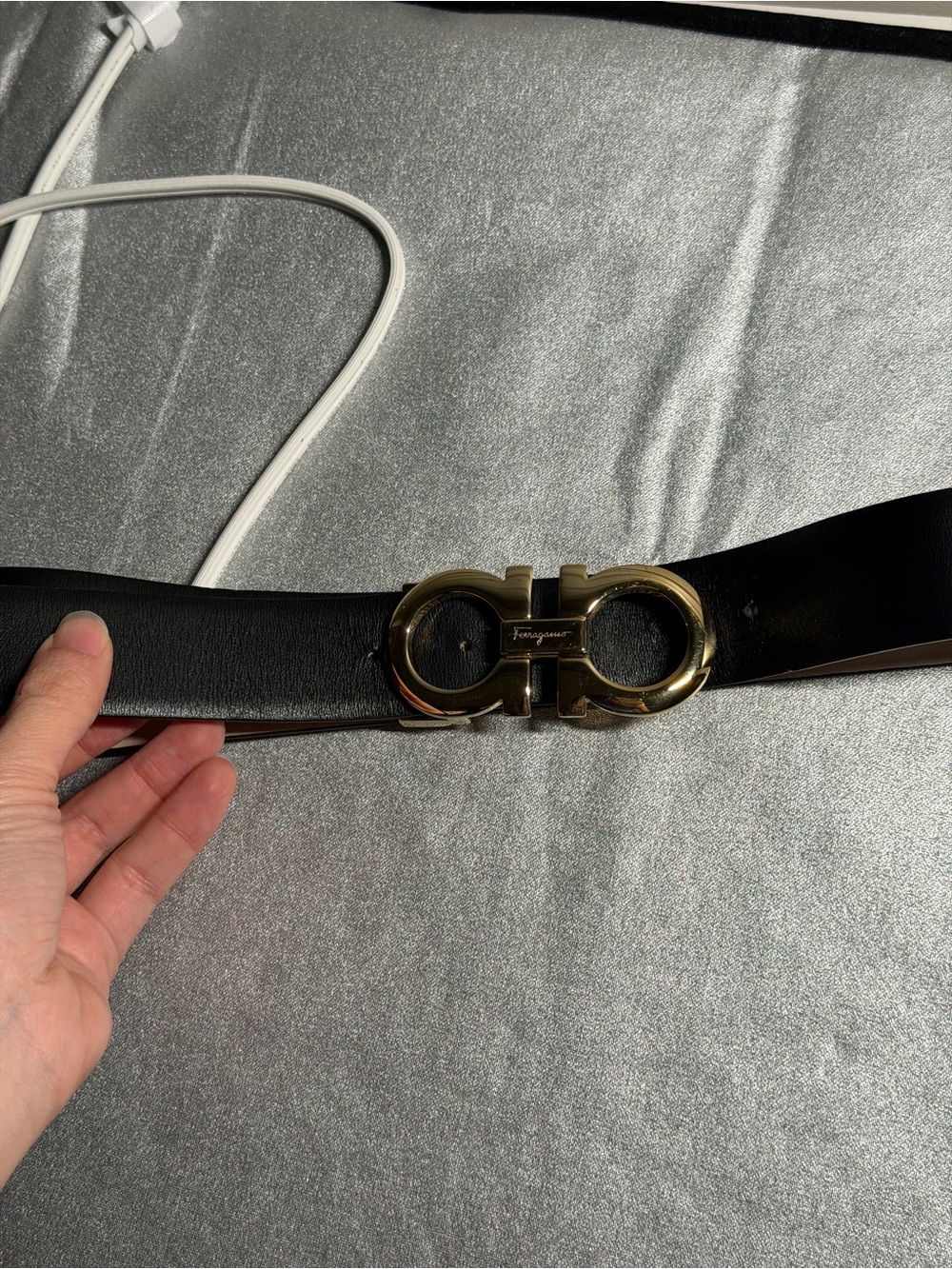 Salvatore Ferragamo Double Gancini Black Leather Belt Gold Buckle - Picture 10 of 13